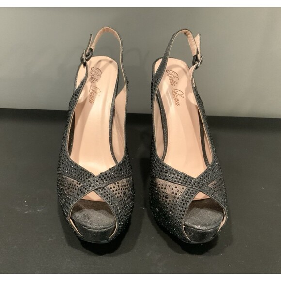 Bella Luna Black Rhinestone Sling-Back Size 10 Pumps - Picture 1 of 6